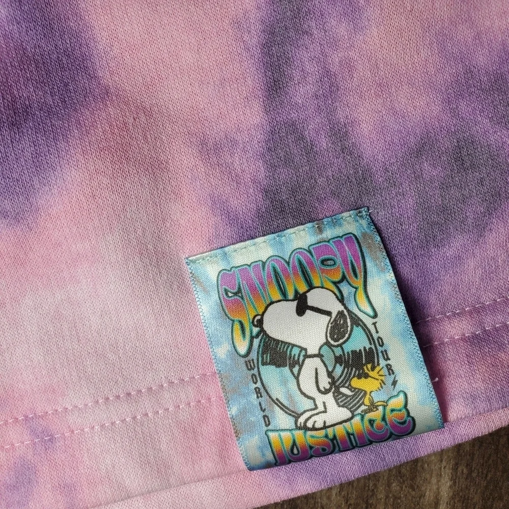 NWT Justice Girls Pink Purple Tie-Dye Snoopy Fleece Skirt Skort Size Large 12/14